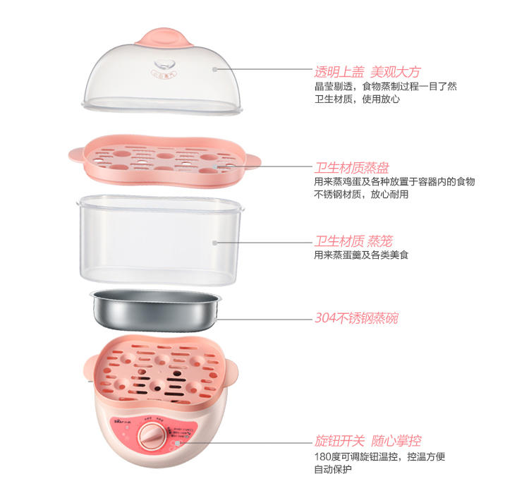 小熊ZDQ-2161 迷你双层煮蛋器 家用多功能早餐机自动断电蒸鸡蛋器