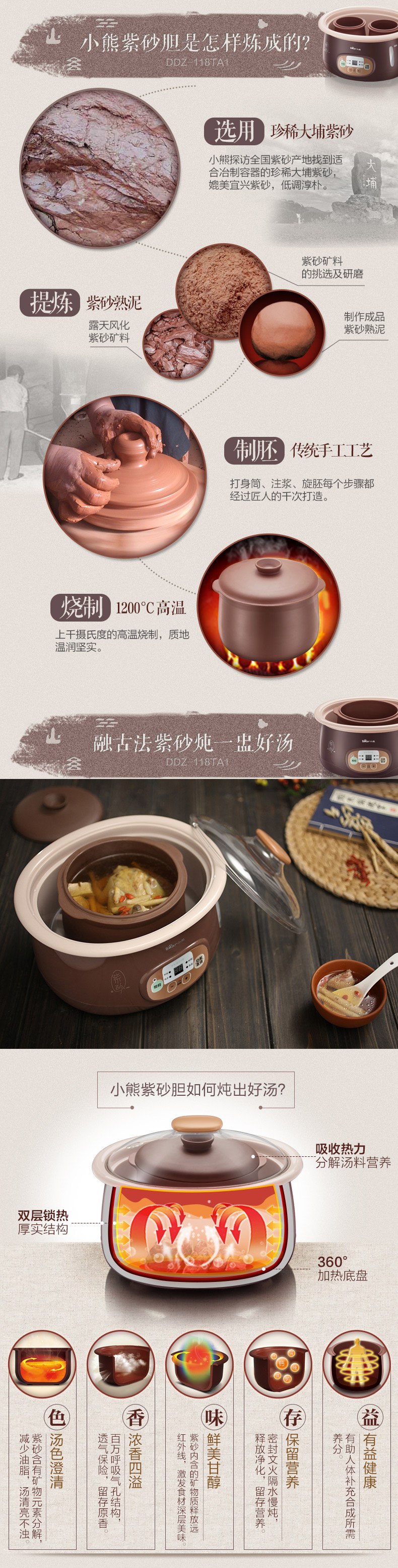 Bear/小熊 DDZ-118TA1全自动电炖锅紫砂锅电炖盅陶瓷煮粥煲汤煎药