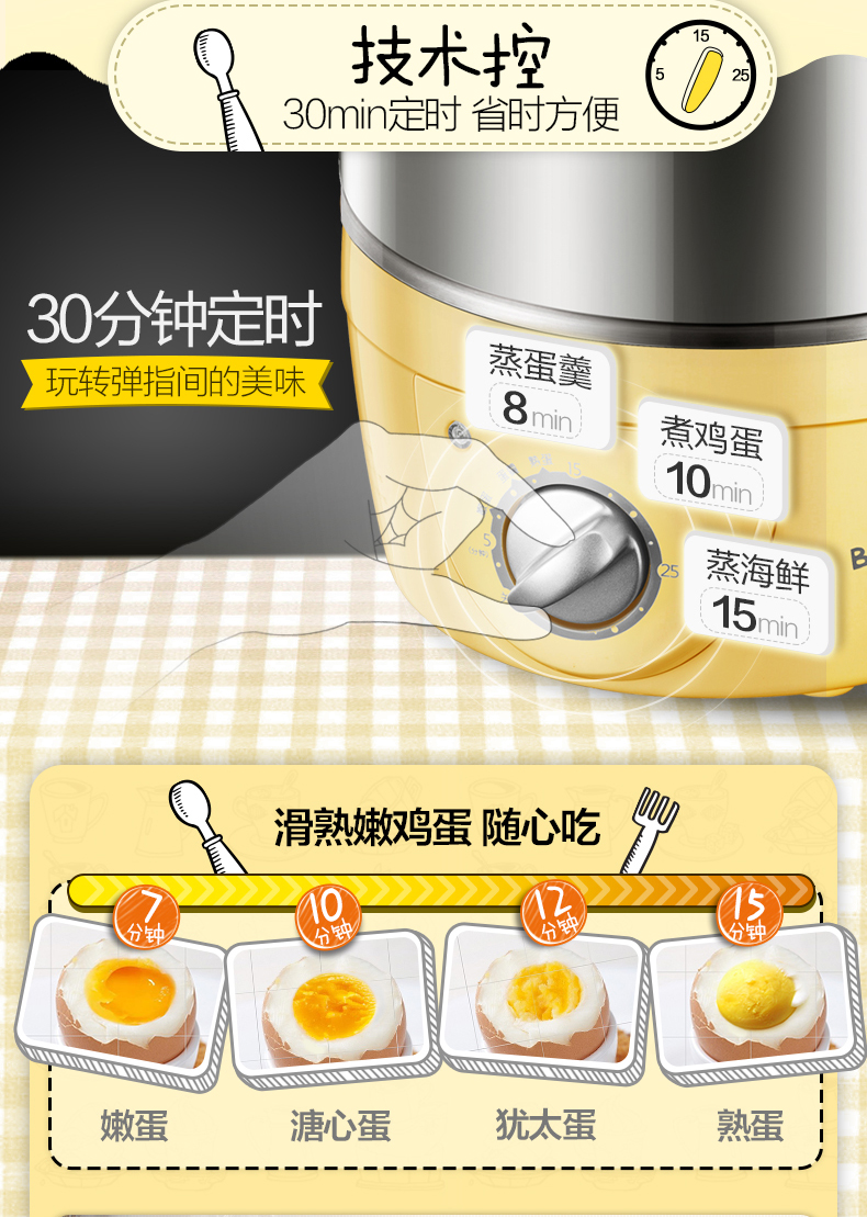 小熊（Bear）双层煮蛋器定时家用多功能蒸蛋器鸡蛋羹机ZDQ-2153