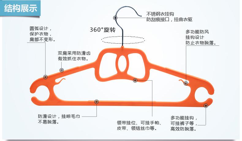 百家好世 bjhs1-0340塑料实心承重强防滑衣架衣服挂领结衣架10只