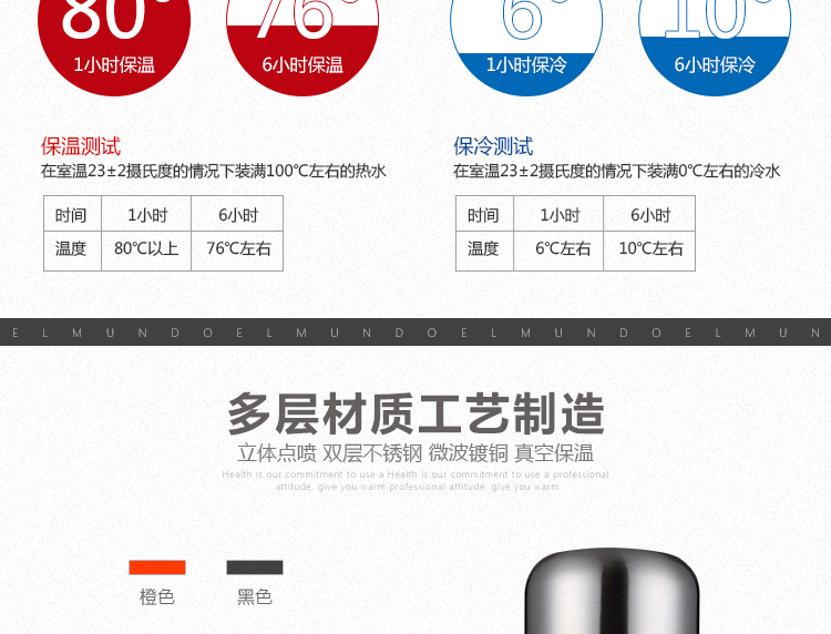 艾蒙多保温壶不锈钢家用户外保温杯暖壶水瓶大容量车载ELGK-1200