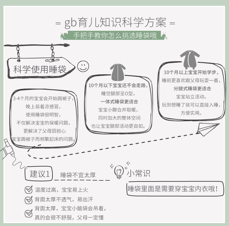 好孩子/gb  婴儿宝宝睡袋夏季薄款新生儿童夏天纯棉纱布背心式睡袋