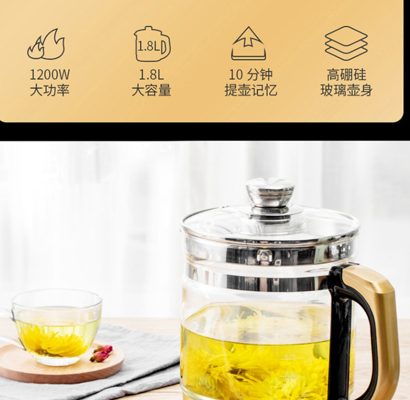 生活元素 （LIFE ELEMENT） 养生壶1.8L加厚玻璃烧水壶全自动多功能煮茶器电热水 D28