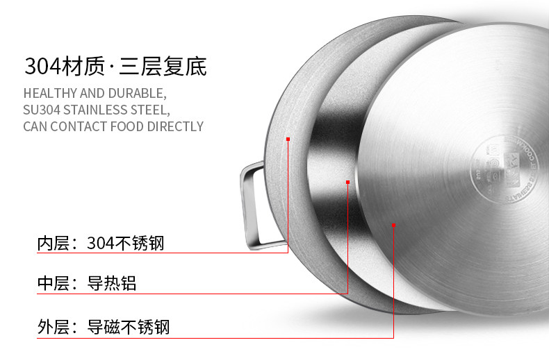 居家夫人 蒸锅304不锈钢大容量4层加厚复底多层锅具内径26直径28CM JB2102