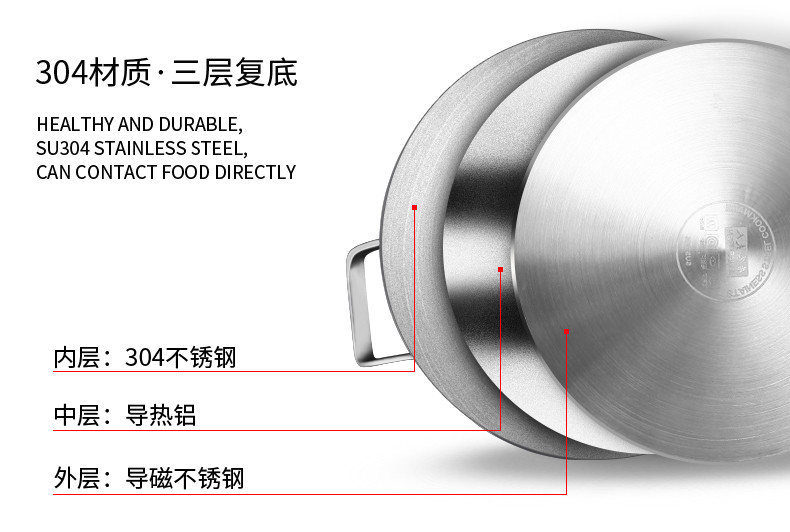 居家夫人蒸锅304不锈钢3层多层加厚复底三层锅具加大内径30直径32 JB2107
