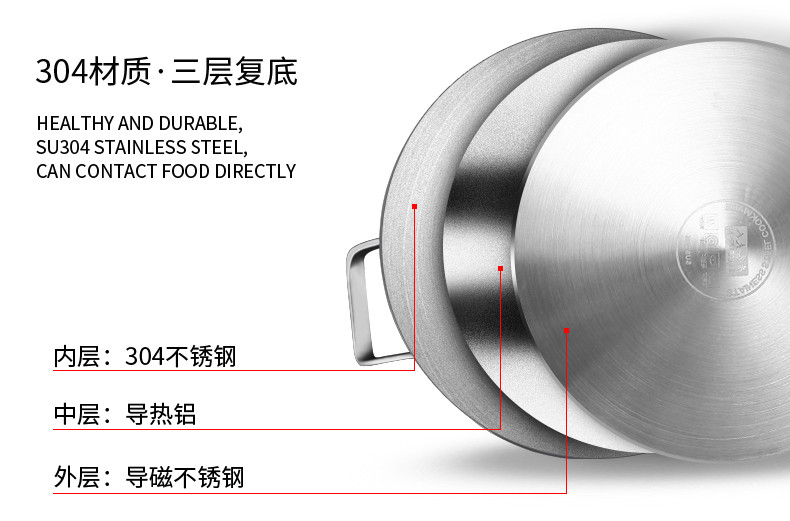 居家夫人汤锅304不锈钢复底加厚锅具电磁炉炖锅深汤锅煲汤锅 JB2301