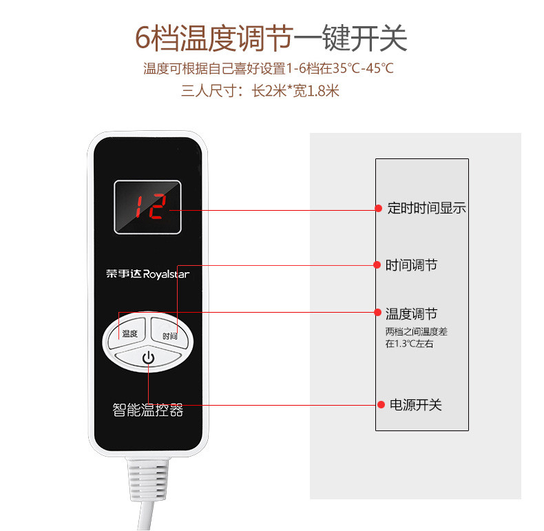 荣事达/Royalstar水暖毯电热毯双人家用水循环恒温三人水暖床垫单人电褥子毯 150*80