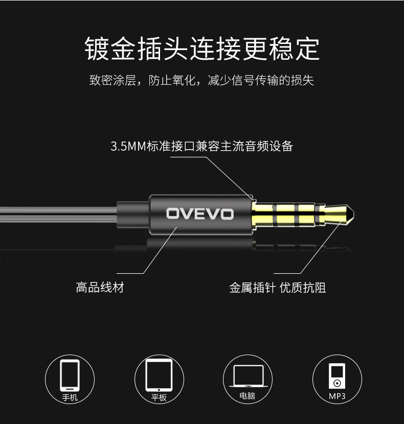 欧雷特/OVEVO  S10手机有线耳机入耳式金属重低音炮男女生游戏苹果安卓通用有线