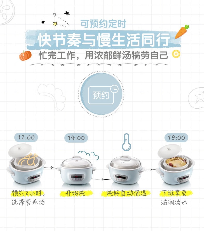 小熊 DDZ-C25E1隔水炖盅全自动家用陶瓷煮粥炖汤迷你养生锅