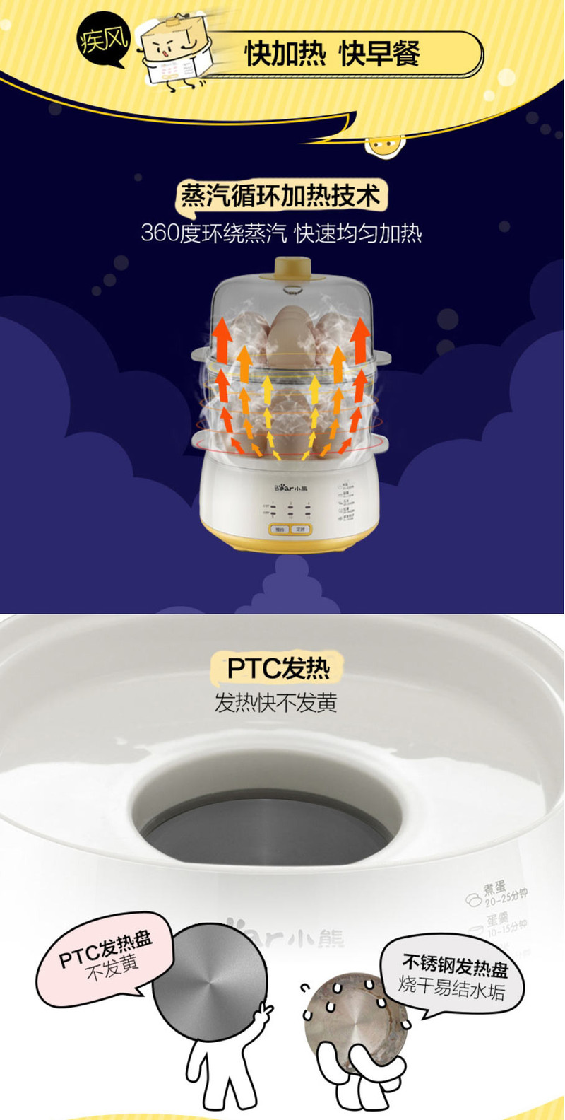  小熊 ZDQ-C14E1 煮蛋器双层定时家用多功能迷你鸡蛋羹蒸蛋器