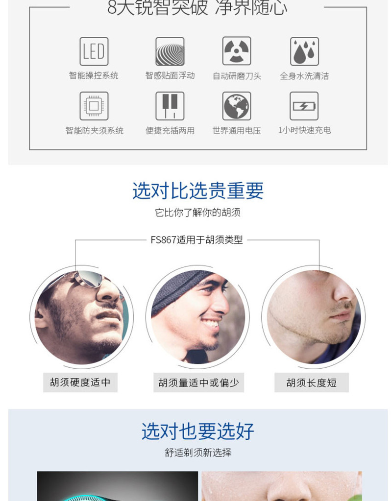 飞科 （FLYCO） 全身水洗充电式双刀头电动剃须 FS868/FS869