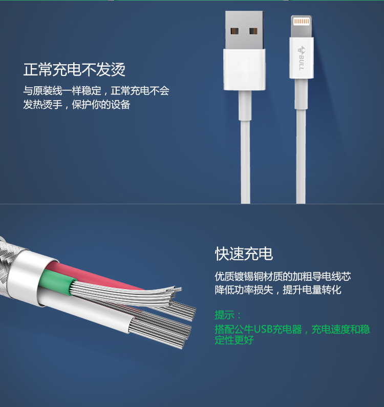 公牛（BULL）苹果数据线J710认证芯片USB充电器线适用苹果手机iPhoneX/XS MAS/X