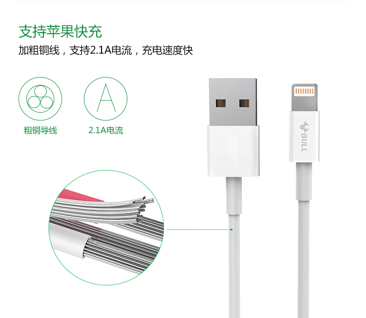 公牛（BULL）苹果数据线J710认证芯片USB充电器线适用苹果手机iPhoneX/XS MAS/X