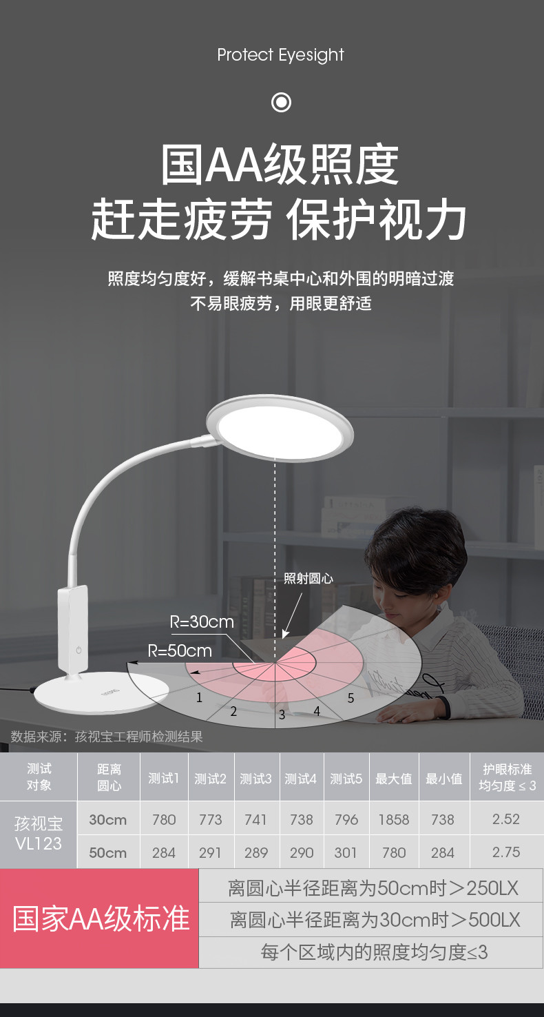 孩视宝LED护眼台灯学生宿舍寝室书桌卧室床头阅读护眼灯VL123