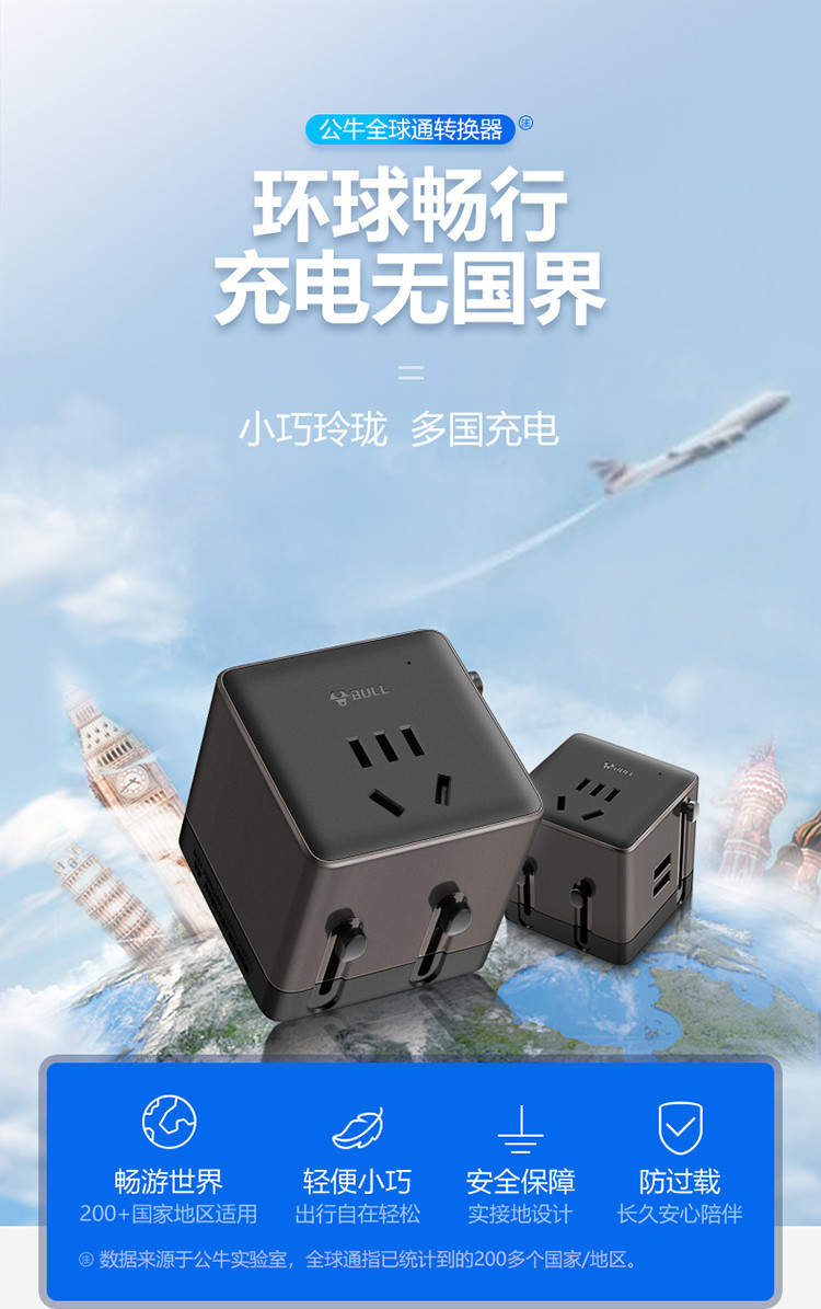 公牛（BULL） 环球旅行插座/插排/USB/旅行转换器/转换插头 GN-L08U