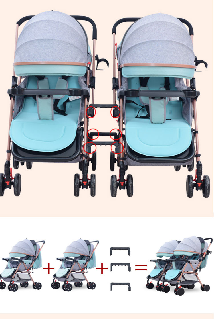 华婴双胞胎婴儿推车可拆分双向双人轻便可坐可躺折叠手推车6603