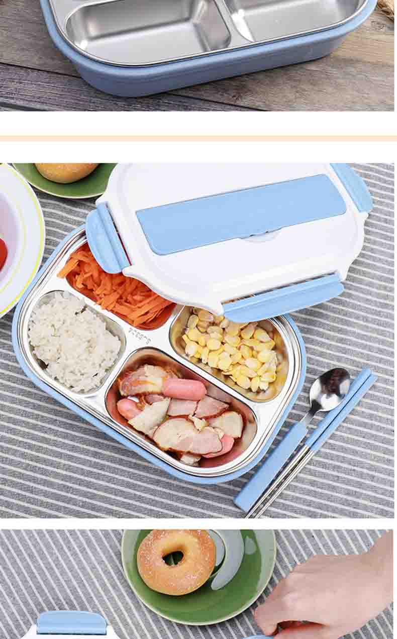 贝瑟斯 304不锈钢分格饭盒 隔热便当盒带筷子勺子食堂简约餐盒 BSS-4333