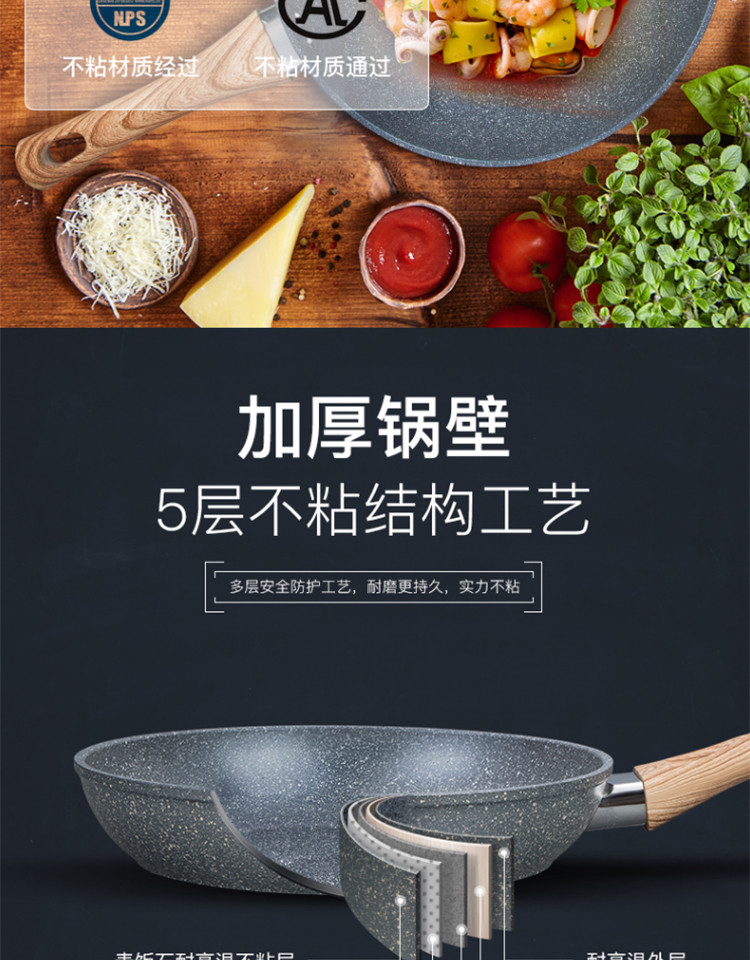 三禾/SANHO煎锅麦饭石20cm平底锅不粘锅电磁炉煤燃气炸锅煎饼牛排不沾锅LJ20H1