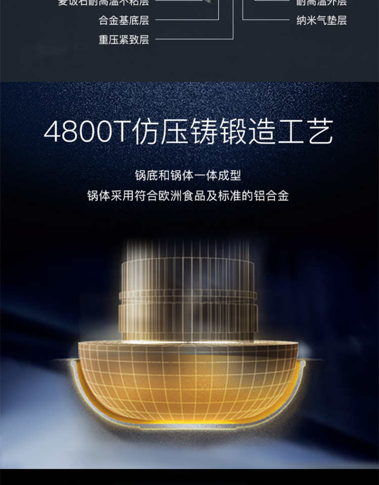 三禾/SANHO煎锅麦饭石20cm平底锅不粘锅电磁炉煤燃气炸锅煎饼牛排不沾锅LJ20H1