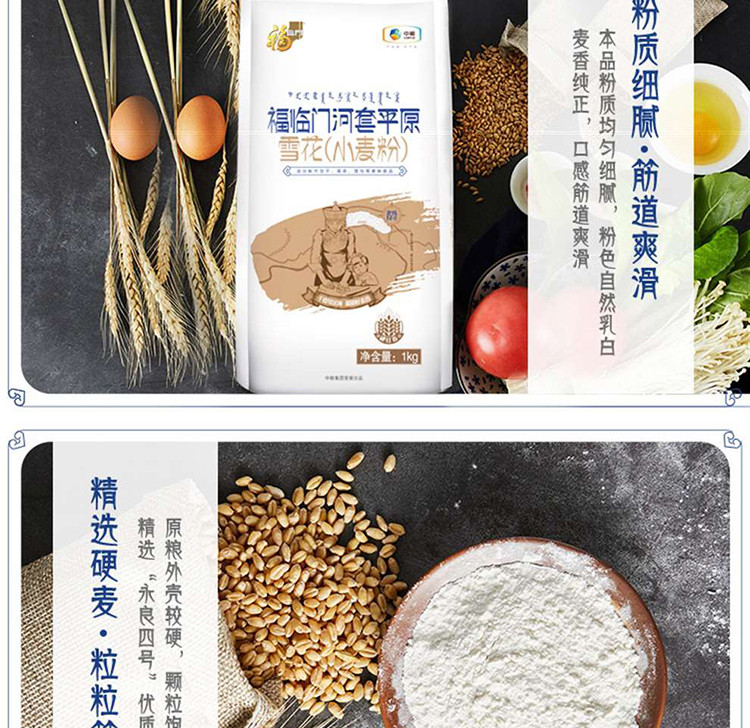 福临门 河套平原雪花小麦粉5kg包饺子面条面粉10斤
