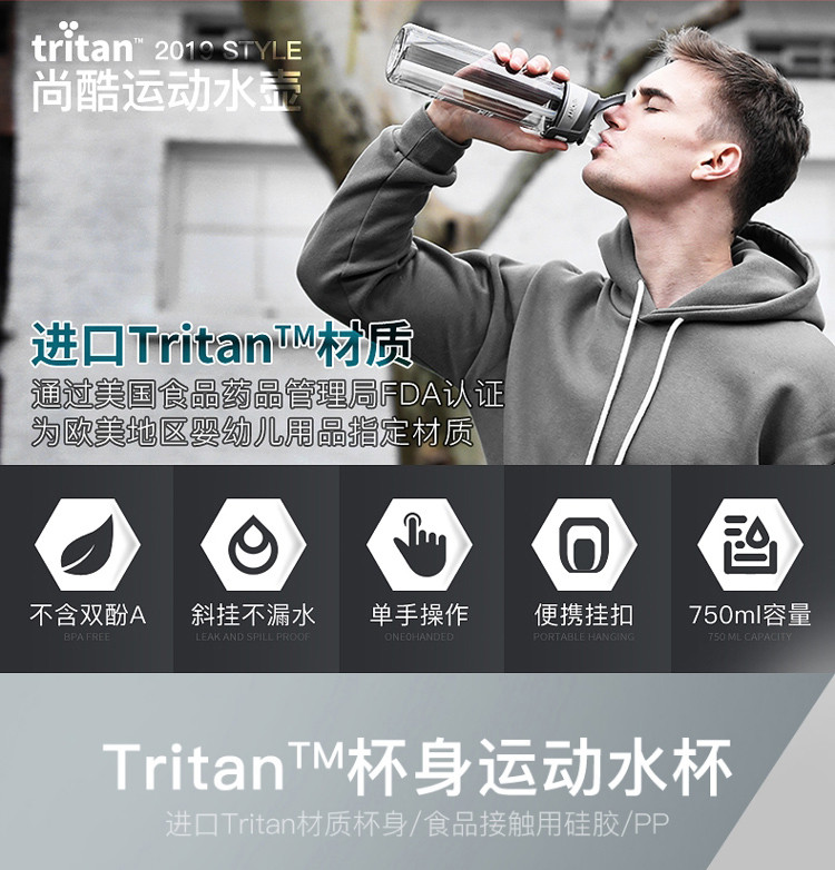 邦达运动吸管杯Tritan材质750ml户外便携运动塑料水杯DSL02