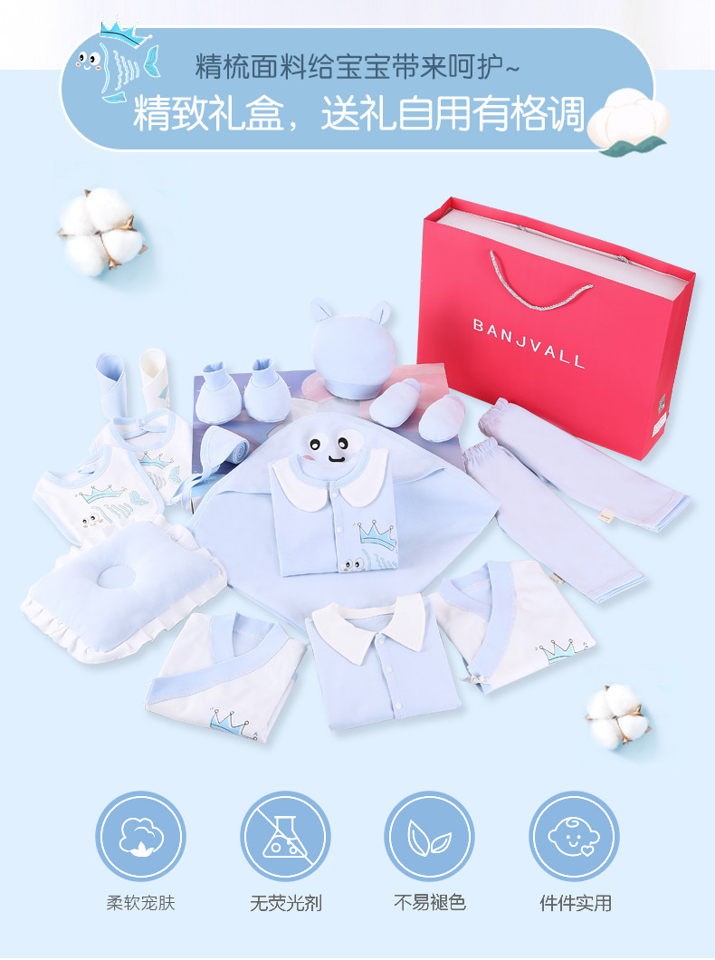 班杰威尔（BANJVALL）纯棉婴儿0-6个月新生儿礼盒套装四季小锦鲤20件套