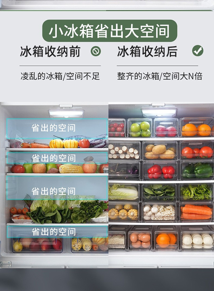 拜杰（Baijie）冰箱专用保鲜收纳盒厨房整理冷冻抽屉式食品蔬菜鸡蛋储物盒子大号JL-104