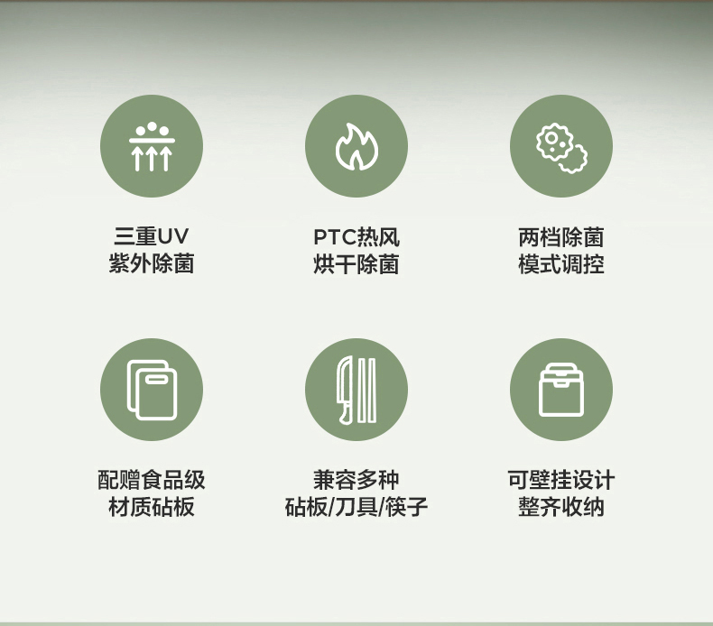 美的（Midea）砧板刀具架紫外线杀菌秸秆砧板专板专刀分类收纳智能配2块砧板绿色XSA1K01