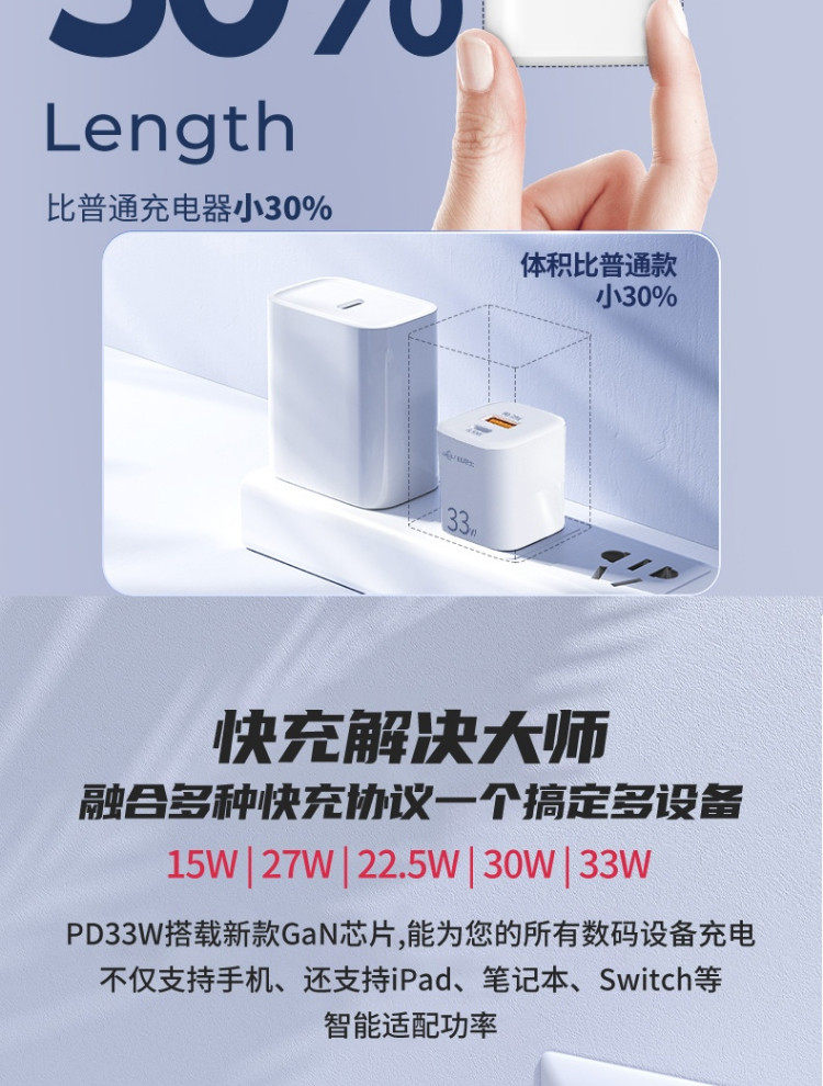 OKSJ OKSJ苹果充电器头快充套装33W多口插头通用OKSJ-RY-U33L