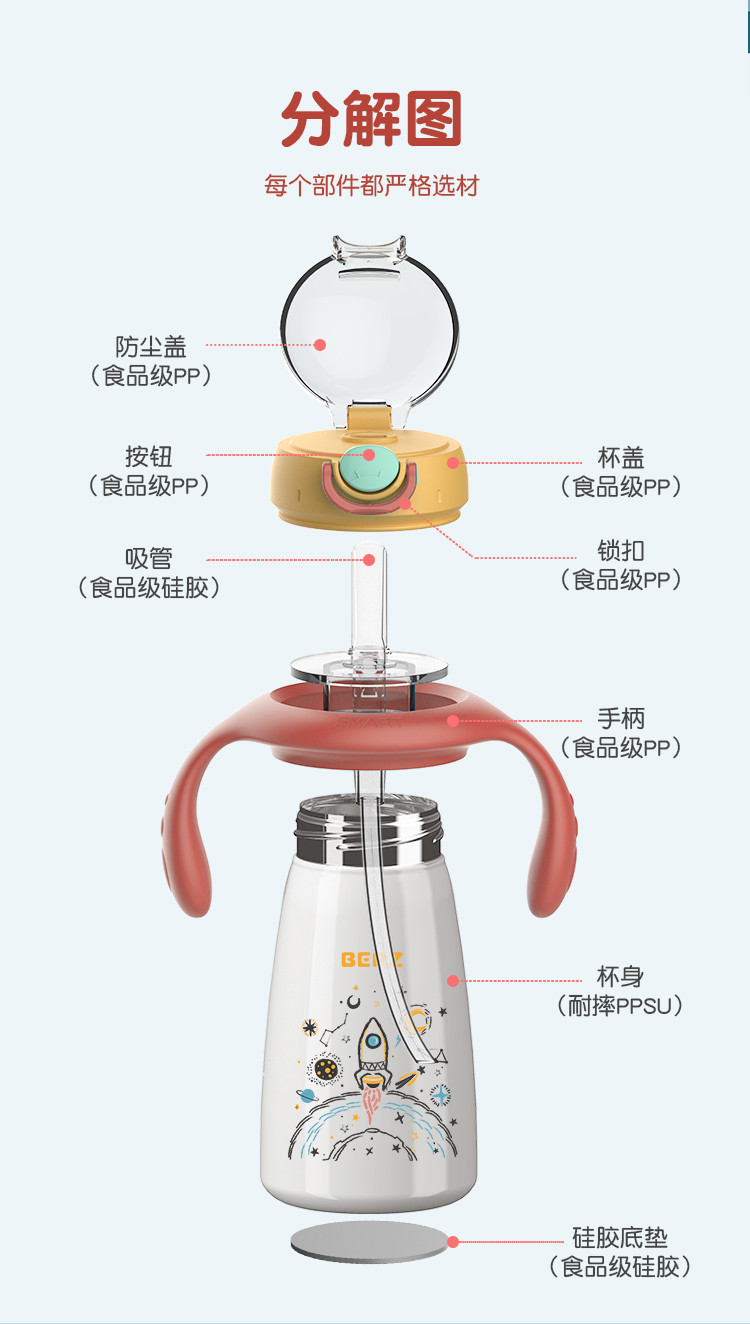 贝氏(BERZ)智能控温保温重力球吸管不锈钢保温杯BZ-8102