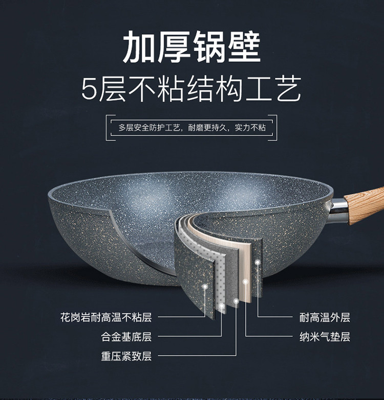 三禾炒锅不粘锅32cm’麦饭石煎炒锅电磁炉燃气灶通用LC30F1