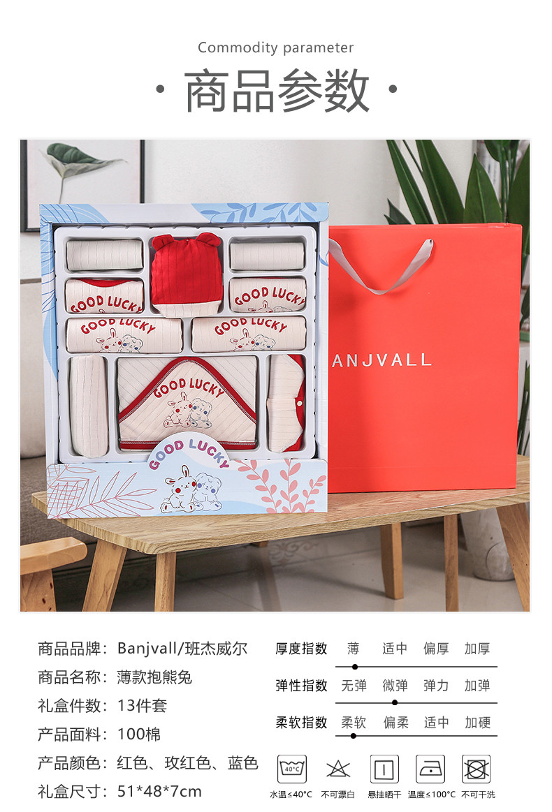 班杰威尔（BANJVALL）婴儿衣服夏季新生儿礼盒纯棉刚出生宝宝套装满月用品百天夏季抱熊兔