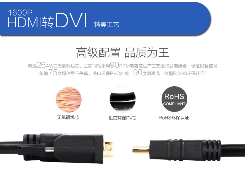 中视讯DVI转HDMI线高清互转换线2米 H-01-2