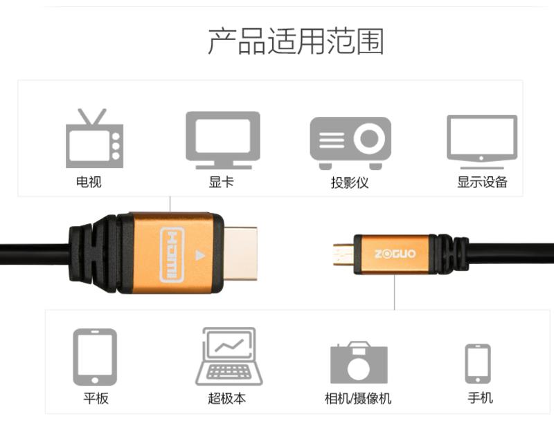 中视讯2.0版 Micro HDMI转HDMI线1米 H-07-1