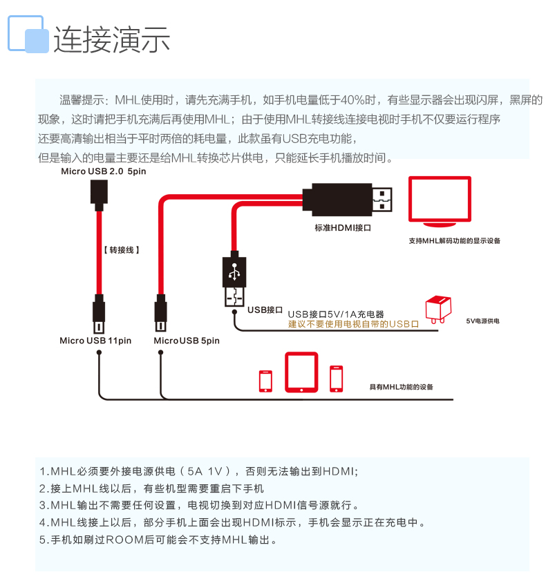 中视讯MHL转HDMI线手机连接电视线1.8米 M-01-1.8