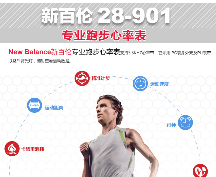 新百伦New Balance 户外运动腕表 专业跑步心率表28-901 三色可选