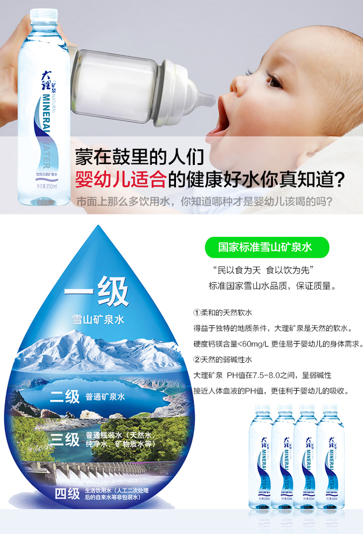 云南大理矿泉 天然矿泉水 富含多种矿物质 高端婴幼儿水350ml/瓶