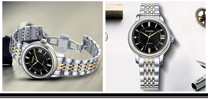 天霸 商务机械女表 腕表 白色女士钢带手表 TL6022系列