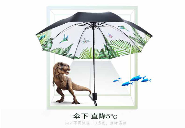 羚羊早安 夏季晴雨伞 折叠黑胶防晒防紫外线晴雨两用太阳伞 小清新