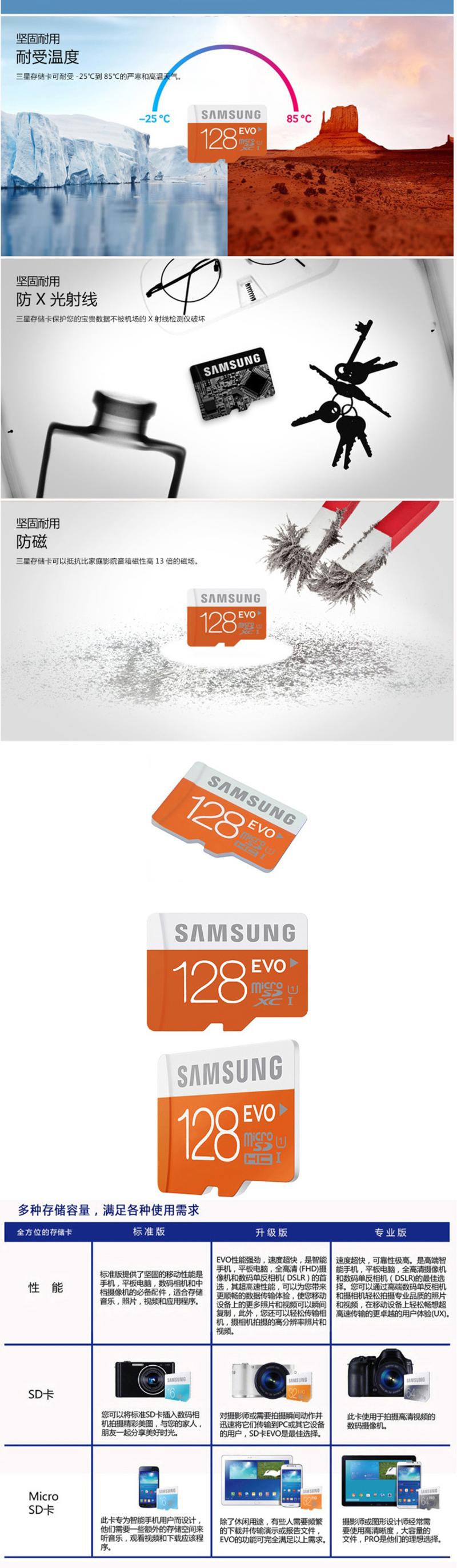 三星 SAMSUNG MicroSD存储卡手机内存卡TF存储卡128GB（48MB/s）升级版EVO