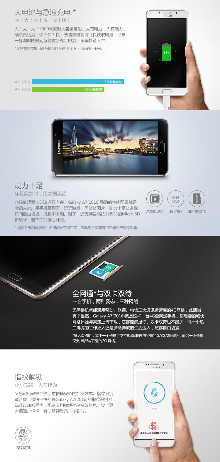 三星 Galaxy A7 (SM-A7100) 精灵黑 全网通4G手机 双卡双待