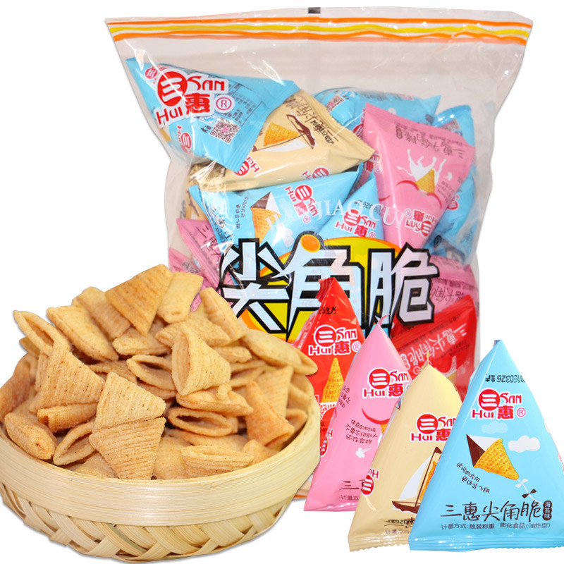 三惠尖角脆 锅巴 薯片 薯条 虾条 休闲食品 膨化零食 500g 【口味随机】【多省包邮】