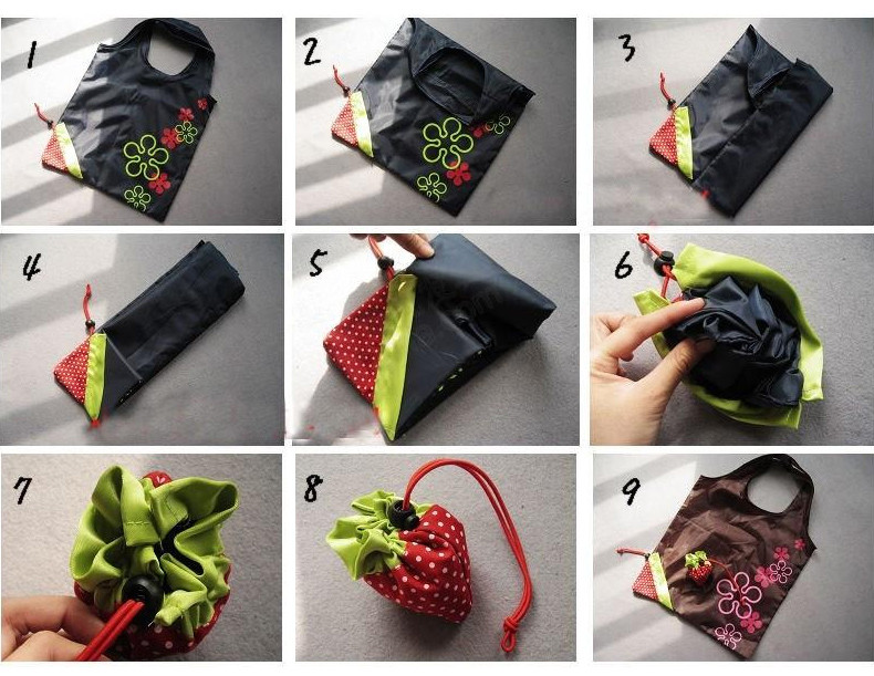 草莓购物袋 折叠环保袋 超市手提袋 可爱卡通 便携式