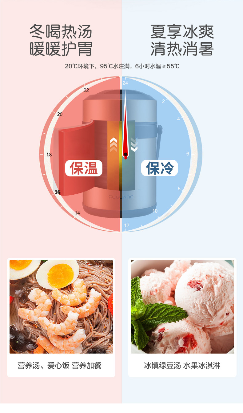 富光 便携学生上班族大容量不锈钢真空保温桶饭盒