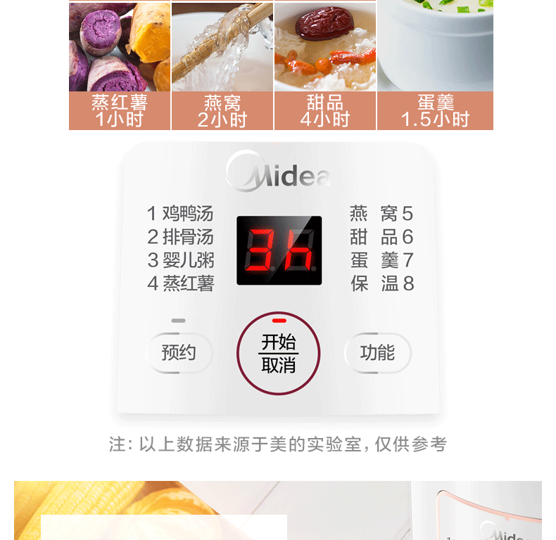 美的/MIDEA 厨房多功能全自动预约陶瓷煲汤炖锅 电炖盅