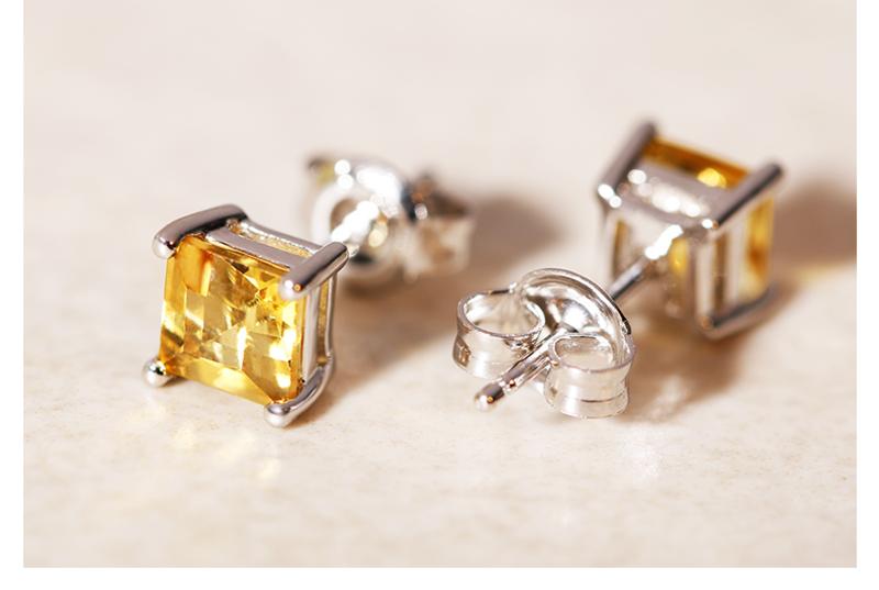 别制 天然黄水晶925银耳钉招财能量石方形耳环彩色宝石耳饰 ESB65003S