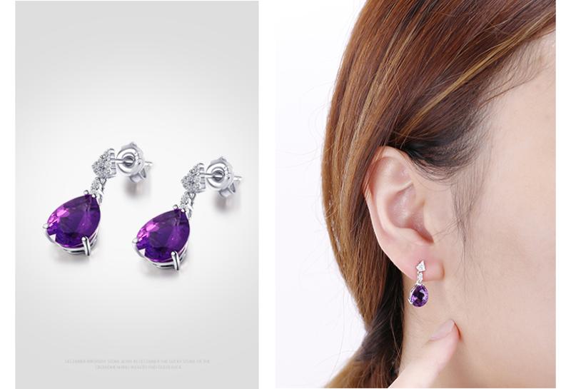 別制 紫水晶 925银耳坠 姻缘守护石耳钉 水滴彩色宝石耳环 ESA49002S