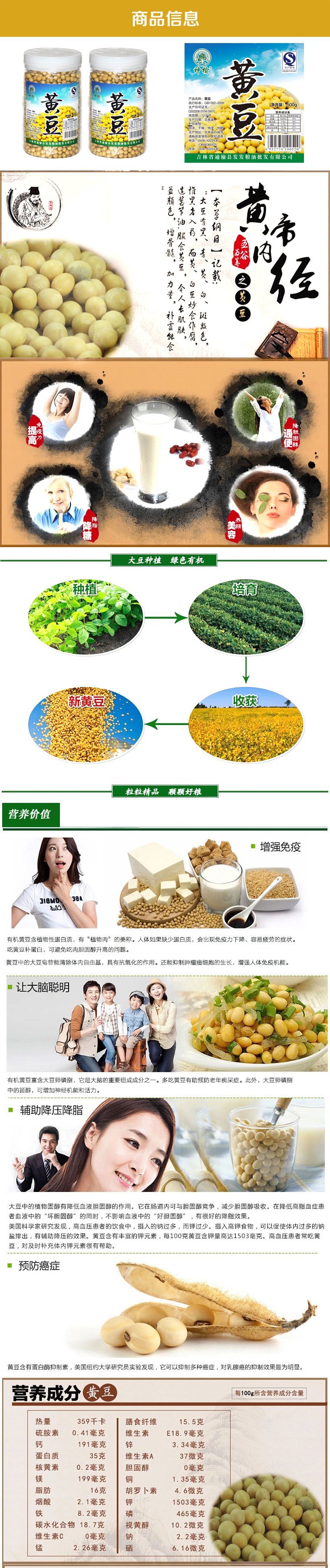 【白城馆】吉林白城东北神榆黄豆500g*6瓶