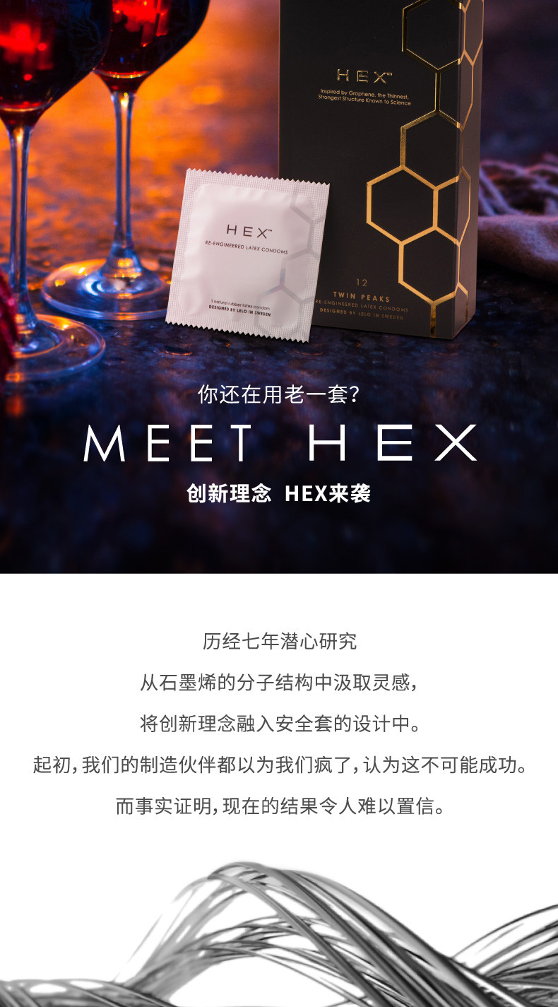 LELO HEX避孕套情趣型透薄润滑安全套男女用情趣型成人性情趣用品3片装