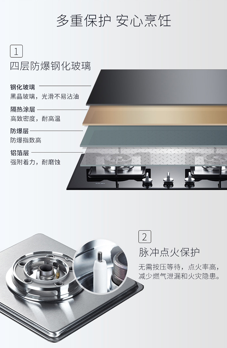 帅康（Sacon）QAS-E6-58B准确定时 4.6KW五环劲火 嵌入式燃气灶